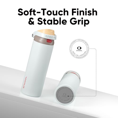 Image of ENCOOL Leakproof Insulated Water Bottle with Straw Dual-Sip Water Bottle Bag-Safe Design for Work, Commute & Gym - Keeps Drinks Cold All Day, 24 oz, Clay Grey