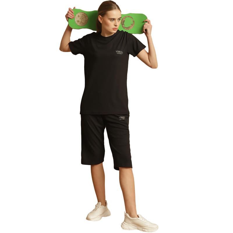 Image of Mack Jonney Solid Regular Fit Polyster Lycra Capri for Women-P