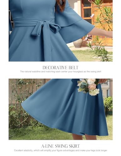 Image of DRESSTELLS Women's Cocktail Dress Summer Wedding Guest Party Vintage 3 /4 Bell Sleeve V Neck A-Line Dress