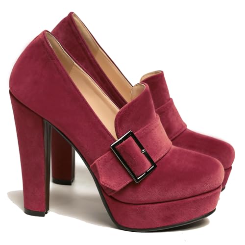 Image of SHODENSE Women Vintage Chunky Platform Loafers Pumps Tassel Round Closed Toe Slip On Suede Block High Heel Dress Loafer Shoes Buckle Strap Oxford Loafers Fringe Pump Dressy Chic Sexy Y2k 4-11 M US