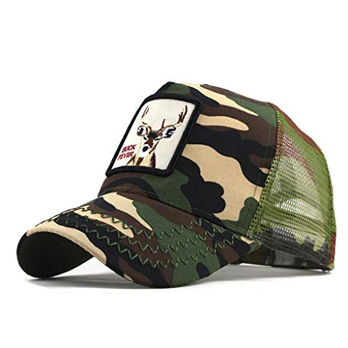 Zlolia Fits Men Women Embroidered Deer Print Trucker Baseball Cap Patchwork mesh Breathable Quick Dry Dad-Hats