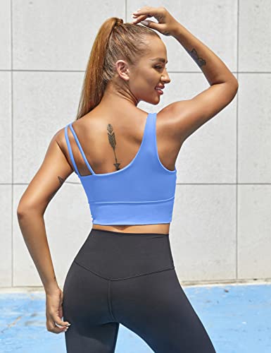 Image of MELYUM Longline Sports Bras for Women One Shoulder Workout Tank Tops with Built in Bra Supportive Crop Yoga Top Padded