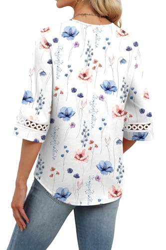 Image of WIHOLL Womens Tops Eyelet Lace V Neck 3 /4 Bell Sleeve Blouses Dressy Casual Work Shirt 2026 Summer Fall Fashion Clothing