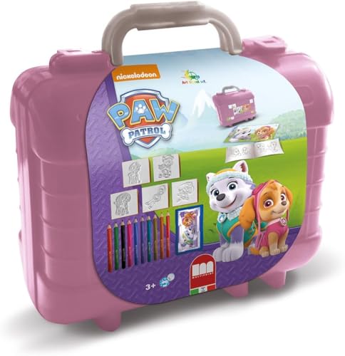 Multiprint Valigetta Travel Set Paw Patrol Girl, Made in Italy, Album da Colorare, con Puzzle e Matite, Set Timbrini Bimbi, in Legno e Gomma Naturale, Inchiostro Lavabile Atossico, Idea Regalo, 42913