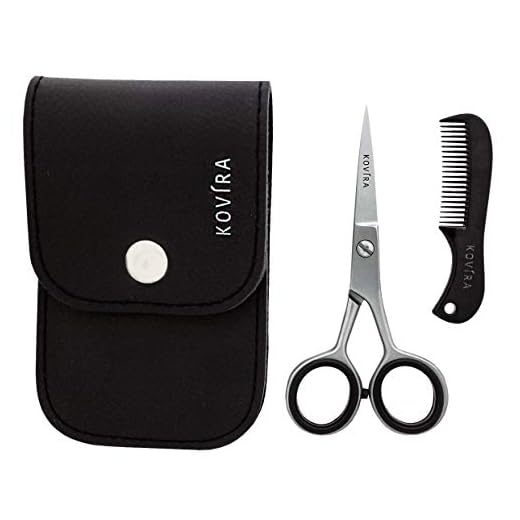 Kovira Beard and Moustache Scissors with Comb for Precise Facial Hair Trimming and Grooming - 4.5 Inch/11.43cm Scissor Overall Length - Japanese Stainless Steel Sharp Blade - Shaping & Manscaping