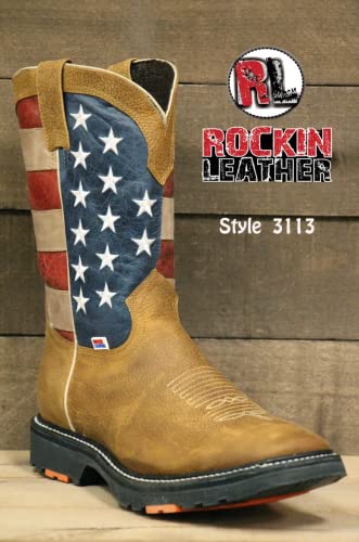 Goodville Rockinleather Men's American Flag/Amber Cowhide Leather, Wide Square Toe, Non-Steel Toe Handmade Work Boot - 3113 (Us_Footwear_Size_System, Adult, Men, Numeric, Medium, Numeric_8_Point_5) #TOP3