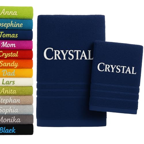 Pet-Jos Lot de 2 Serviettes de Bain et Serviettes de Main Personnalisées avec Nom Brodé Lot de 2 Serviettes de Bain en Coton 140x70cm + 100x50cm Cadeau...