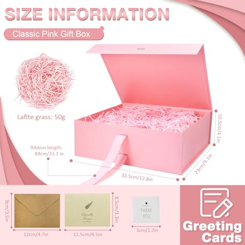 Rosa Luxus Große Magnet-Geschenkbox, 32,5 * 23 * 10,5cm mit Band, Papier& Grußkarte Party Favor Box für Hochzeit, Geburtstag & Muttertag