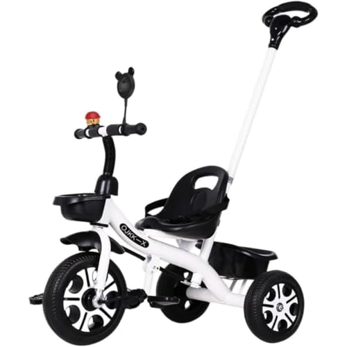 Joxoilso 子供乗せ自転車 三輪車 キックバイク 三輪車 手押し棒付き 子供自転車 自転車 3輪 赤ちゃん おもちゃ 調節可能なシート 軽量 組み立て簡単 1 〜 6 歳のお子様向け 乗用玩具 (ホワイト)