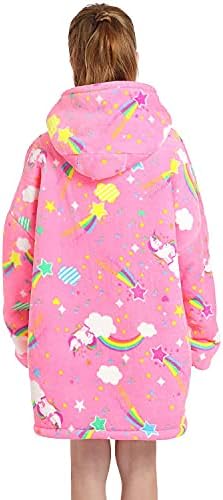 Kids Oversized Blanket Hoodie, Sherpa Fleece Giant Hooded Sweatshirt, Fluffy & Warm Hoodie Blanket with Front Pocket