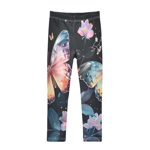 Toddler Girls Leggings Printed Yoga Pants Leggings Colored Butterfly Surrounded by Floating Spring Leaves for Kids