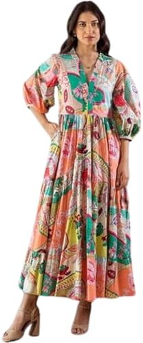 GRECIILOOKS Women Dress | Elegant V Neck Casual Western Dresses | Women's Printed Maxi Dress | Floral Printed Dress for Womens | Trendy Vacation, Party & Beach Outfit