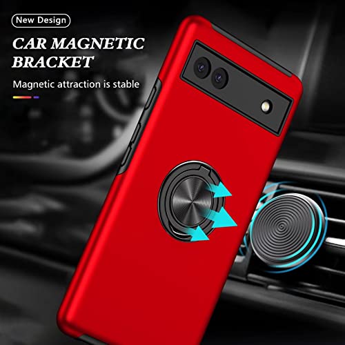 Yrmjk Case For Google Pixel 6A,Built In 2+2Screen Protector + Camera Lens Protector,Military Grade,3D Full Cover With Kickstand Ring Case For Google Pixel 6A 5G Red #TOP6