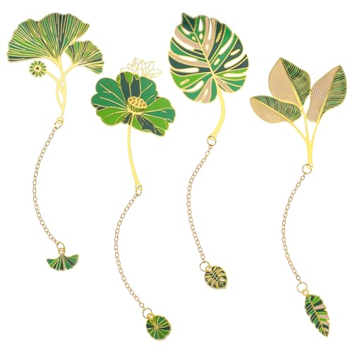 4 Pcs Metal Bookmarks Lotus Leaf Plant Bookmark Pendant Floral Metal Bookmark for Book Lovers Cute Monstera Bookmarks for Teacher Writers Reader Gift Gifts for Plant Lovers