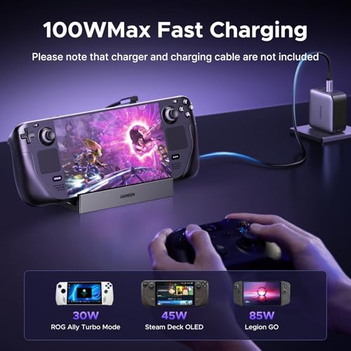 Image of UGREEN Steam Deck Dock 9-in-1 USB C Docking Station with Foldable Stand, 4K@120Hz DP, Gigabit Ethernet, PD 100W, 10Gbps USB A&C 3.2, TF /SD for Steam Deck, Rog Ally, ROG Xbox Ally, Legion Go etc.