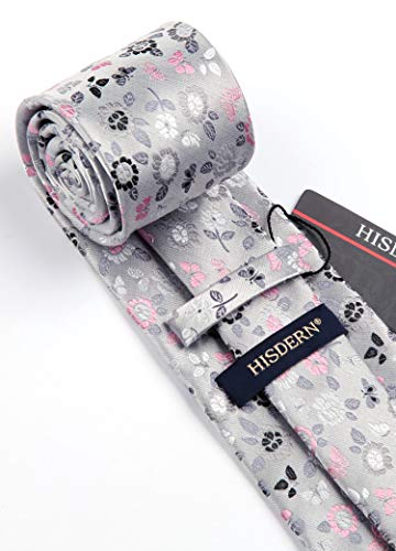 Image of HISDERN Men Floral Ties Woven Classic 3.4 inch Necktie Set Formal Tie Pocket Square for Wedding with Handkerchief Gift Box