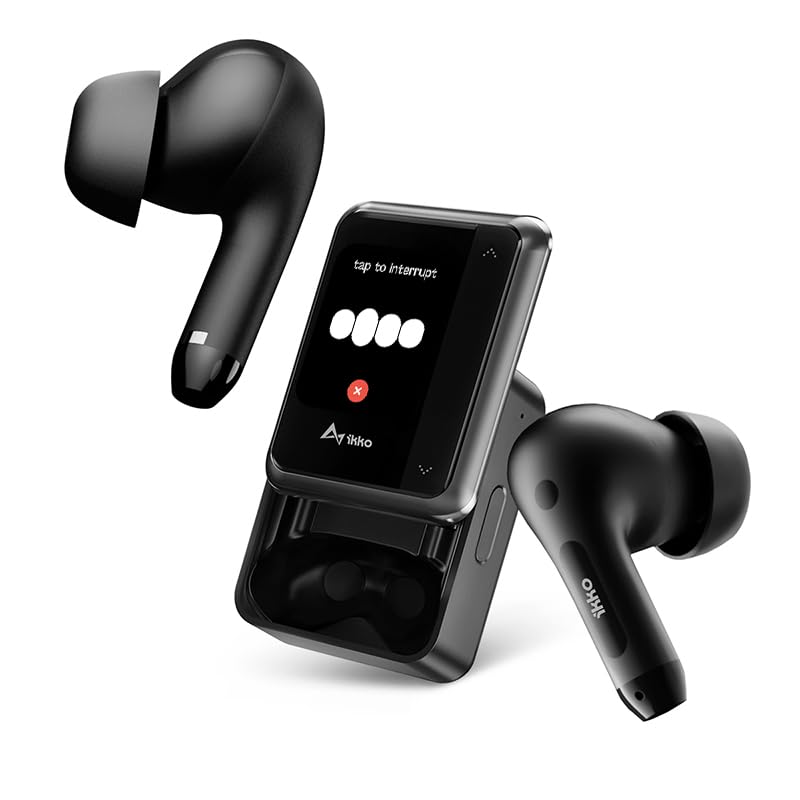 Image of Ikko ActiveBuds AB02, Earbuds with AMOLED Touchscreen, Two-Way Translation, AI Real-time Transcription, Multi-App Support, ChatGPT-4o, Bluetooth 5.3 Dual-Device Simultaneous Connection (Jet Black)