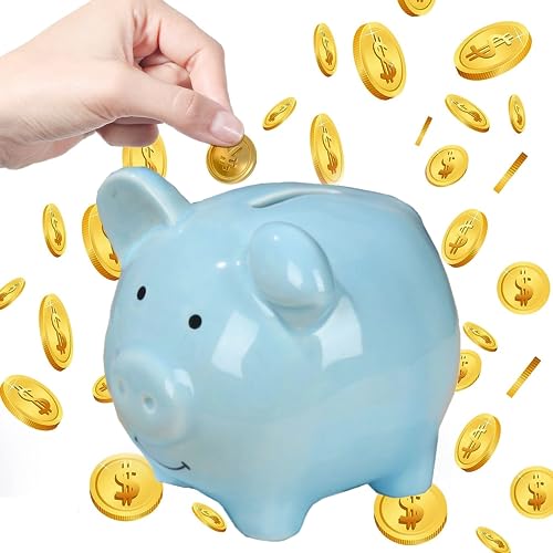 XFLYP Porcellino Salvadanaio, Simpatica Forma di Maiale in Ceramica per Bambini e Adulti, Decorazione Camera da Letto (Blu)