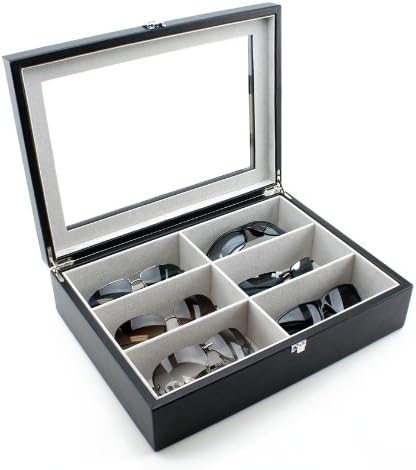Heiden Black Leather Sunglass Organizer Storage Case Box (Holds 6 Sunglasses)