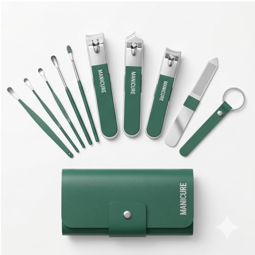 Image of Nail Cutter Set Manicure & Pedicure Kit with Stainless Steel Tools - Cuticle Remover, Nail File, Tweezers, Ear Pick Grooming Kit in Travel Case for Men & Women