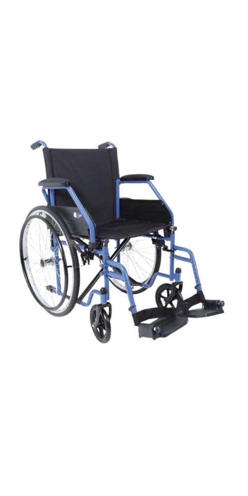 Moretti Carrozzina Pieghevole per Disabili e Anziani CP100B-38, 38 cm Larghezza Seduta, 120 kg Portata Max, 17.5 kg Peso, Azzurro Scuro