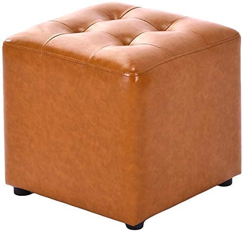 Pouf cube en cuir jaune 14x14x13 pouces et repose-pieds en bois
