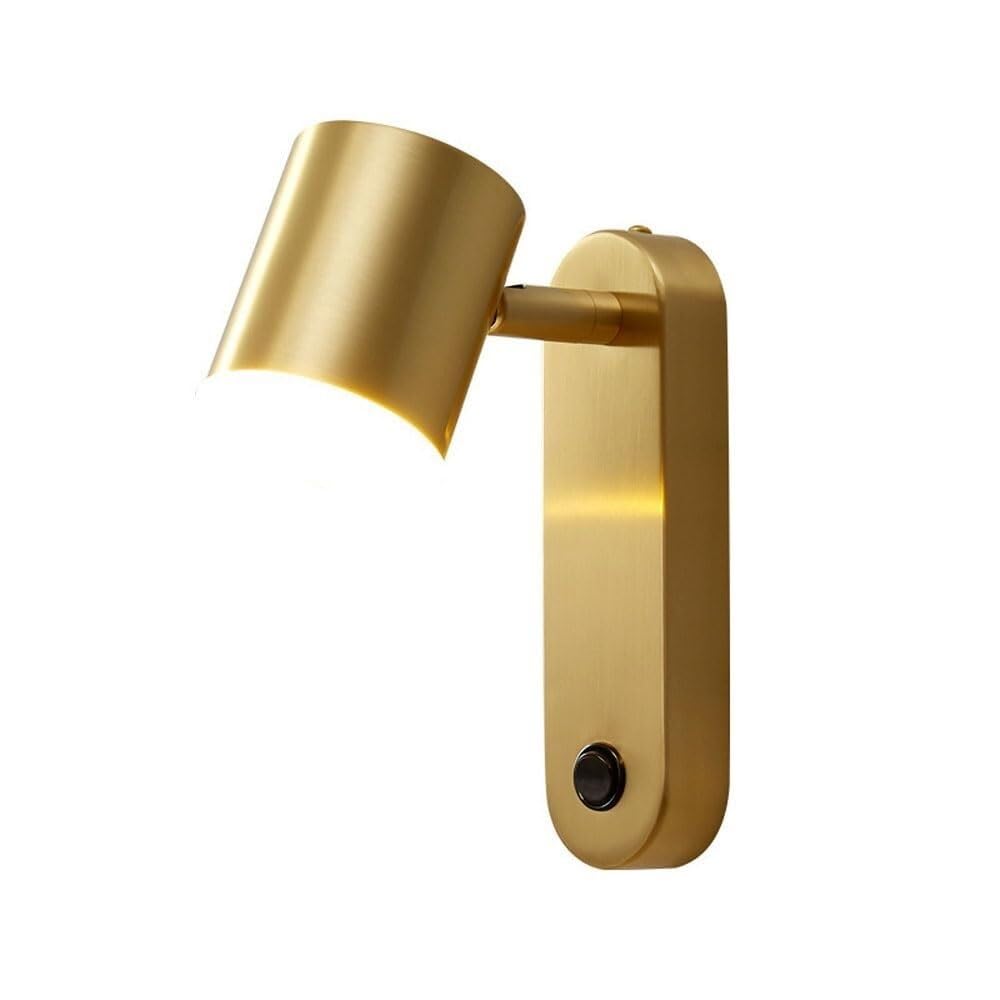CWCQGH 7W Brushed Gold Brass Wall Sconce - Modern Minimalist Reading Light for Bedroom, with Rotatable and Adjustable Head, On/Off Switch. Wall Lamp,Wall Light Reading and Relax,Brass