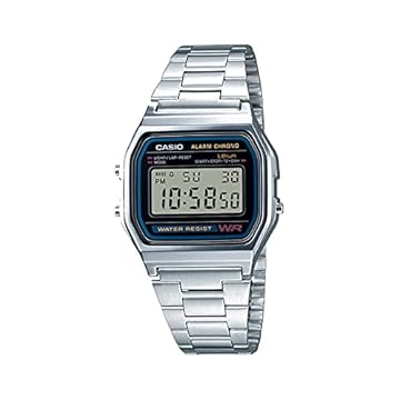 Casio Relógio digital masculino A158WA-1DF de aço inoxidável, Prata, Case size (L× W× H), Clássico, retrô
