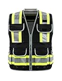 LOHASWORK Safety Vest, Hi Vis Reflective Vests with Pockets, Class 2 High Visibility Vests, ANSI/ISEA Standards, Construction Surveyor Work Vest for Men Women(Black, S/M)