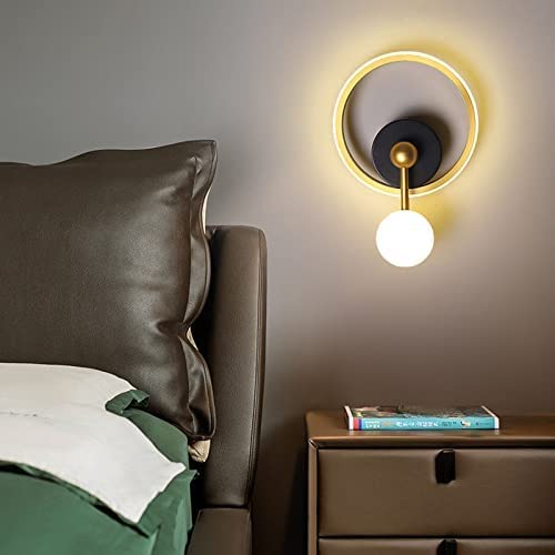 HDC 14W Black Gold Round Shape LED Wall Lamp with Pendulum, Modern Sconce Light Fixture for Home Decor Lighting, Living Room Lights & Bedroom Decorative - Warm White