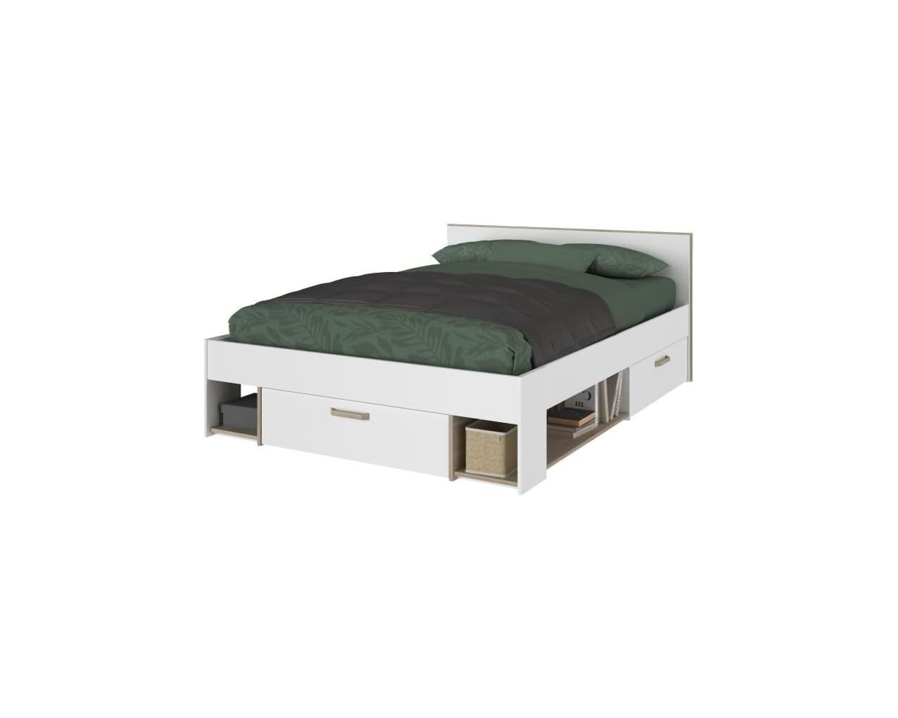 Chambre complete adulte - DREAM - Lit 140x190/200 cm + 2 chevets + armoire - Décor blanc et chene - PARISOT