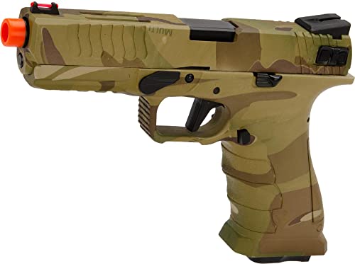 Evike Airsoft - APS XTP Shark Full Automatic Select-Fire Metal Co2 Gas Blowback Airsoft Pistol (Color: Multicam/Standard Handle / CO2)