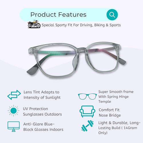 Image of Vast Photochromic Blue Cut Computer Glasses for Eye Protection | Zero Power Anti Glare & Blue Light Filter | UV Protect Specs for Men & Women| Frames| Cooling Glasses Lens
