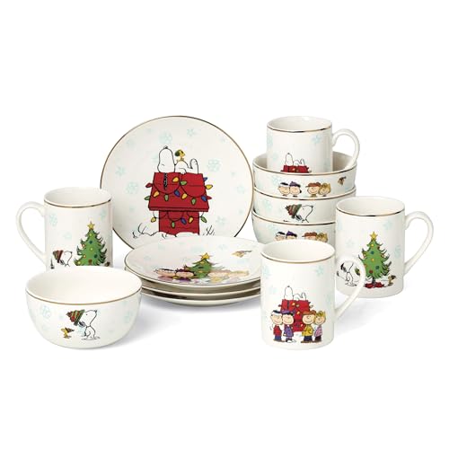 Image of Lenox 899126 Peanuts Gang Dessert Set for 12, 12-Piece Dinnerware Set, Plates and Bowls