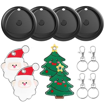 Raykit - Smart Tracker-4 Pack con Llaveros y Funda Protectota de Cuero(Colección Navidad),Localizador Bluetooth Sólo iOS buscador de Llaves Batería Reemplazable Rastreador de Etiquetas Impermeable