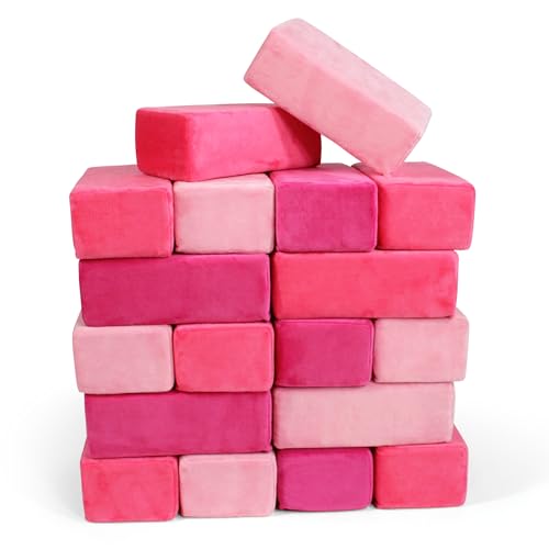 Image of The Original Premium Plush Building Block for Kids - Certified Safe Foam Blocks in Luxuriously Soft Fabric Covers (Pretty Pink, Blocks)