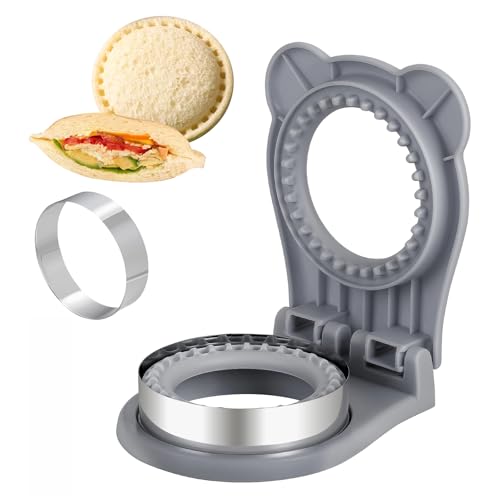 CHICHAUS Uncrustable Sandwich Maker,Sandwiches Pocket Circle Shape 3.7Inch Sandwich Cutter and Sealer,Sandwich Cutter for Kids Breakfast and lunchboxes (grey)
