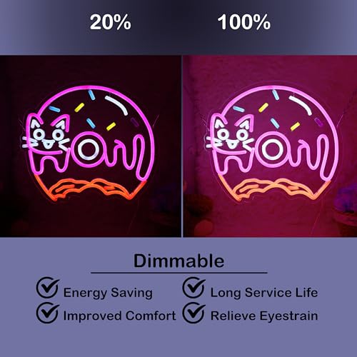 Image of Cat Donut Neon Sign Donut Cat Neon Light Donut Light Sign Dimmable Donut LED Neon Light for Bakery Shop Decor Nursery Room Game Room Wall Art 14 inchx12.3 inch