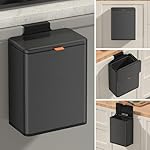 Mbillion Kitchen Compost Bin Hanging Trash Can with Lid 2.1 Gallon Stainless Steel Garbage Can for Kitchen Cabinet Door Mounted Trash Can Under Sink Door RV Bathroom,Brushed Black - Image 2