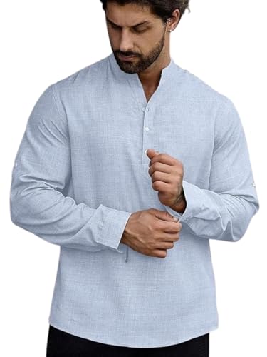 Image of GRECIILOOKS Kurta for Man | Shirt for Man Regular Fit | Mens Casual Shirts | Linen Shirt for Man's | Full Sleeve Shirts for Mens Stylish | Mandarin Collar | Kurta Placket Style