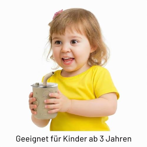 PandaEar Trinkbecher Kinder aus Edelstahl – Trinklernbecher ab 36 Monate mit Strohhalm, Auslaufsicherer Schnabelbecher Baby, Baby Trinkbecher für Babys & Kleinkinder (2er Set)
