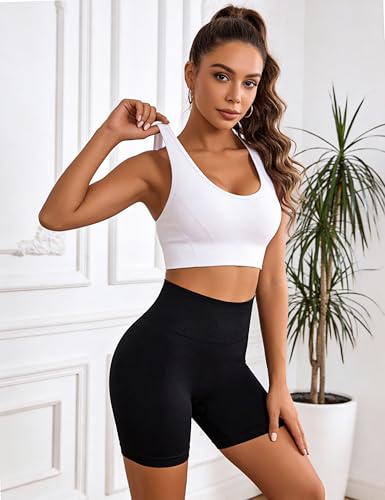 Litherday Sujetador Deportivo Mujer sin Aros y sin Costuras con Espalda Cruzada Push Up para Yoga, Running y Fitness Blanco S - imagen 3