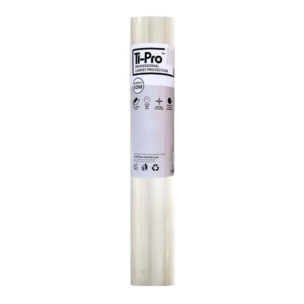 TI-Pro Clear Self-Adhesive Carpet Protector Film Roll 600mm x 50m - DIY Heavy Duty Waterproof Floor Protection | (1 Pack)