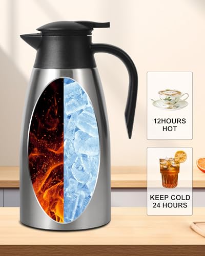 Image of 70Oz Thermal Coffee Carafe for keeping hot, 2 PCS Updated Carafe for hot liquid, Insulated Coffee Carafe Stainless Steel Thermal Pot for Coffee, Hot Water,Keep Hot 12 Hours (silver+silver)