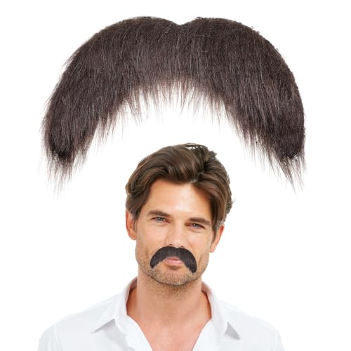 Aeaocvo Fake Mustache Self Adhesive Realistic Fake Beard Stick on Mustaches Novelty Facial Hair Beard for Men Cosplay Costume Christmas Halloween Parties Mexican Performance Brown