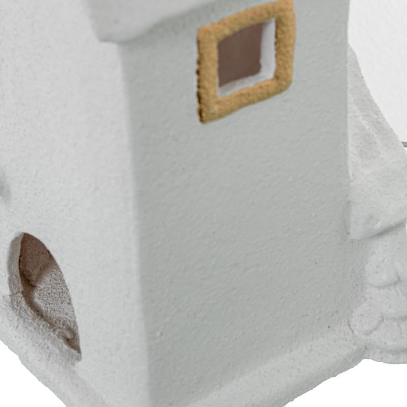 Statuetta portacandele di una casa in ceramica in bianco e oro 20x15x32 cm