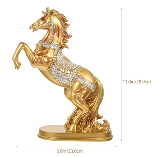 Yardwe Standing Horse Statue Resin Horse Art Figurine Feng Shui Horse Sculpture Zodiac Animal Decoration For Good Fortune Health Wealth Success Gold #TOP1