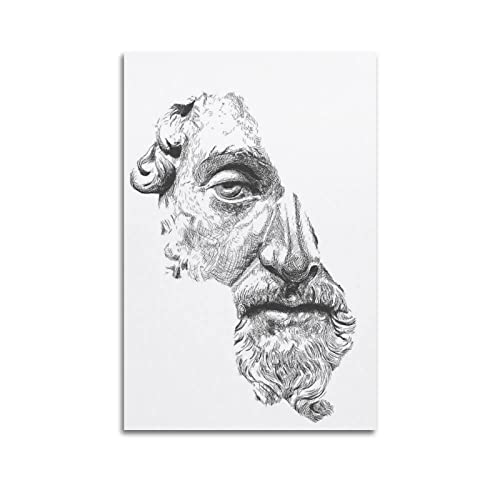 Marcus Aurelius Stoic Philosophy Wall Art - "The Philosopher King" Pencil Sketch Portrait - Ancient Roman Emperor Wisdom Poster - Motivational Office & Study Decor for Men - 12x18 Inch (Unframed)