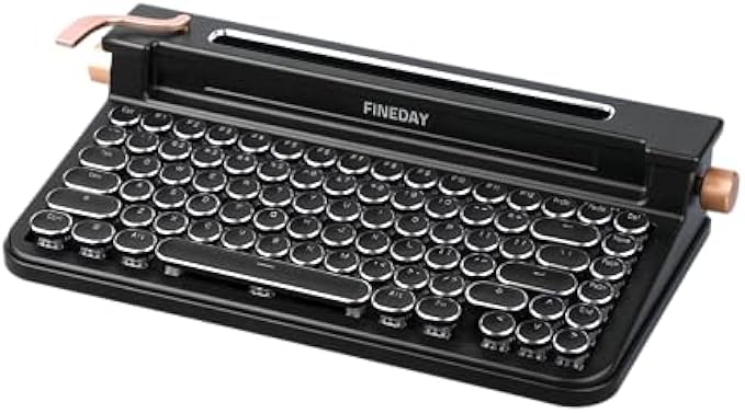 FINEDAY [Full Aluminum Keyboard 3.0, Cherry MX Blue Switch, Retro Mechanical, Bluetooth 5.0 & USB, Connects 4 Devices, for PC/Mac/iPhone/iPad (83 Full Aluminum - Black)