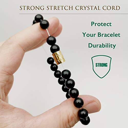 Morchic Black Onyx Stone Gem Semi Precious Stretch Bracelet For Women Men Unisex, Real Natural Gemstone 8Mm Beads, Classic Simple Design Cuff Birthday Gift 7.5 Inch thumb #3